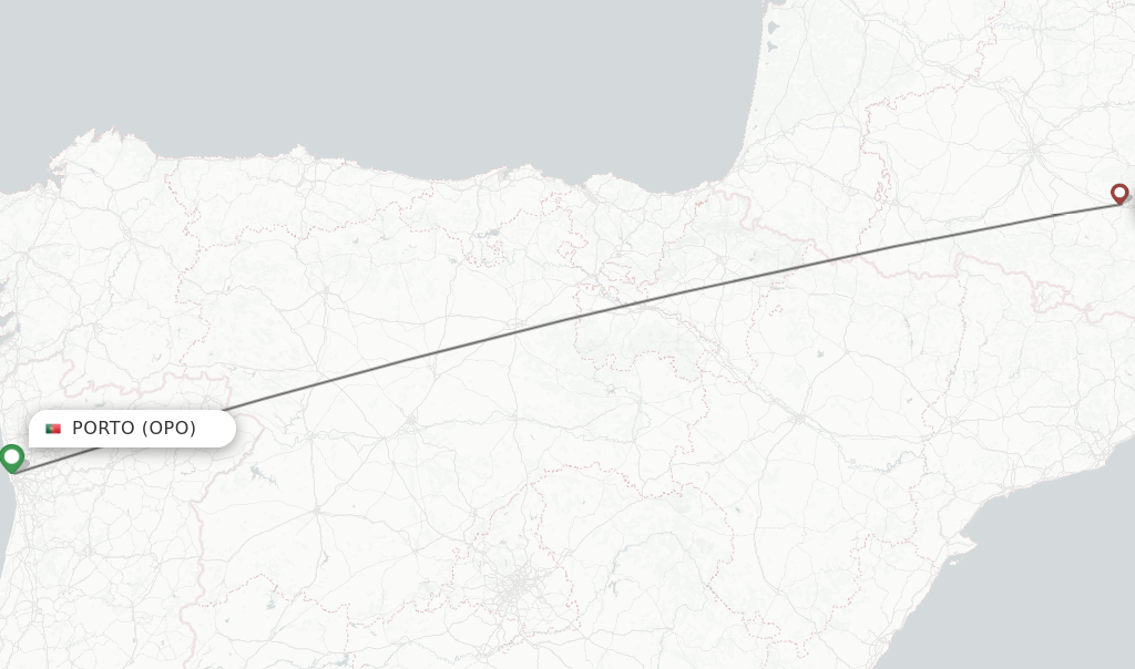 Flights from Porto to Carcassonne route map