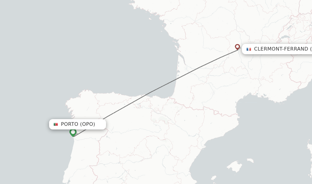 Flights from Porto to Clermont-Ferrand route map