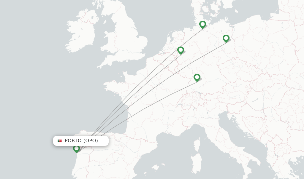 Route map with flights from Porto with Eurowings