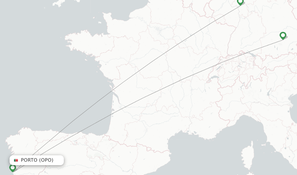 Route map with flights from Porto with Lufthansa