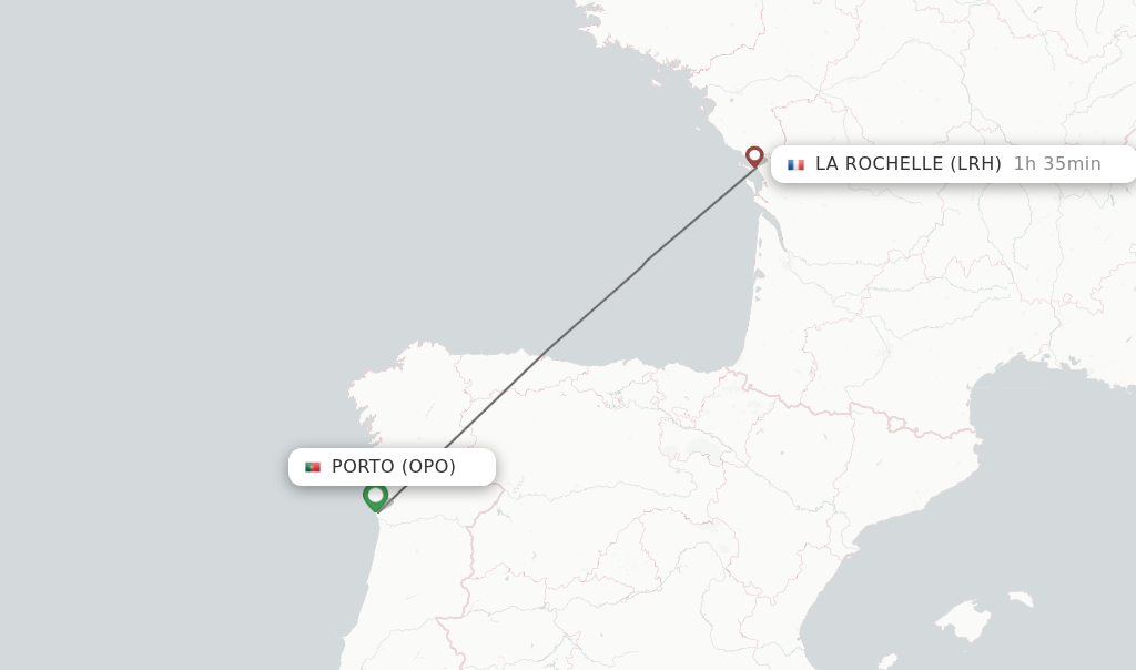 Flights from Porto to La Rochelle route map