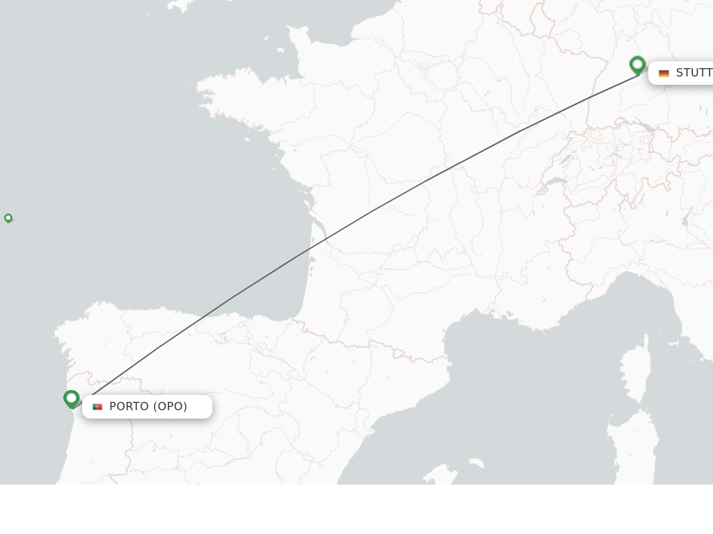 Flights from Porto to Stuttgart route map