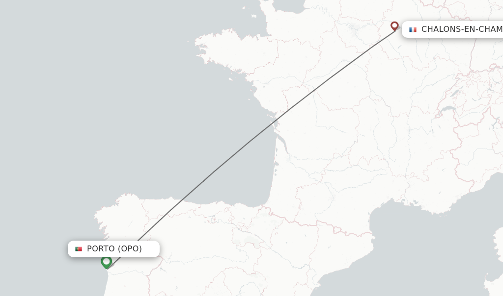 Flights from Porto to Chalons-en-Champagne route map