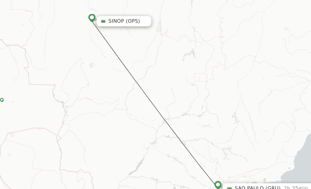Flights from Sinop to Sao Paulo route map