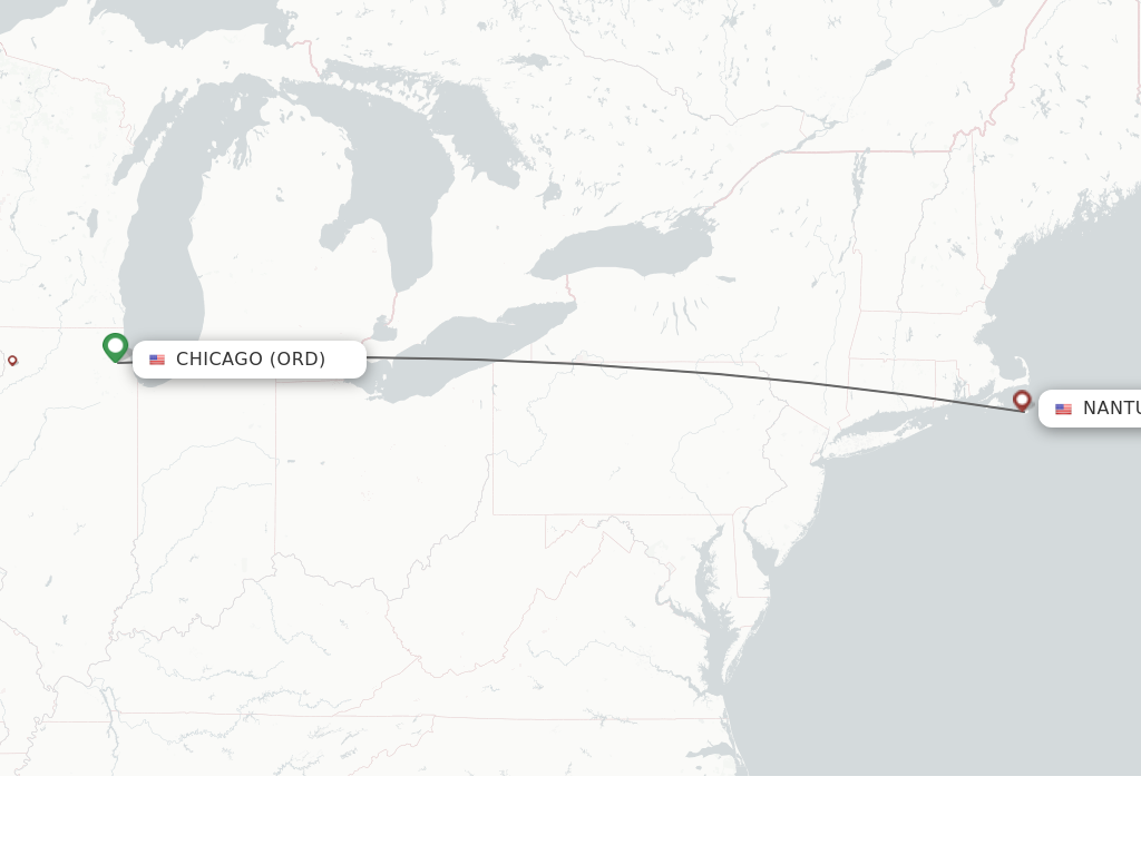 Flights from Chicago to Nantucket route map
