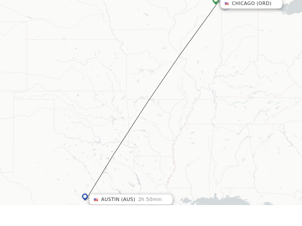 Flights from Chicago to Austin route map