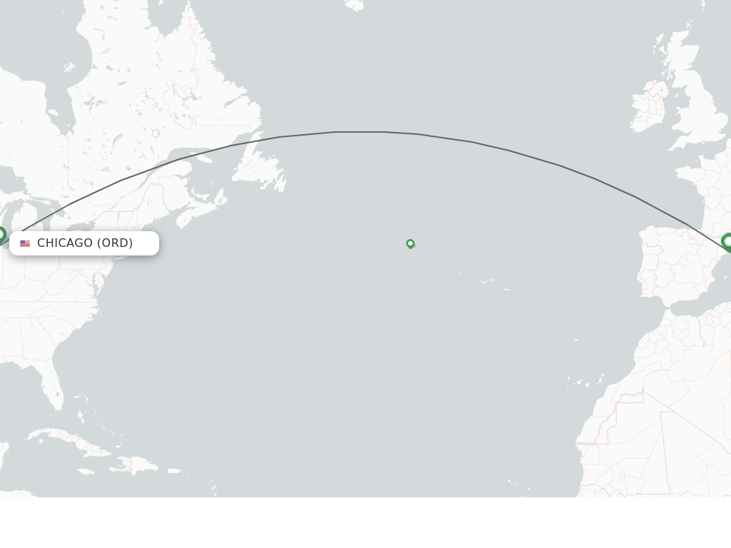 Flights from Chicago to Barcelona route map