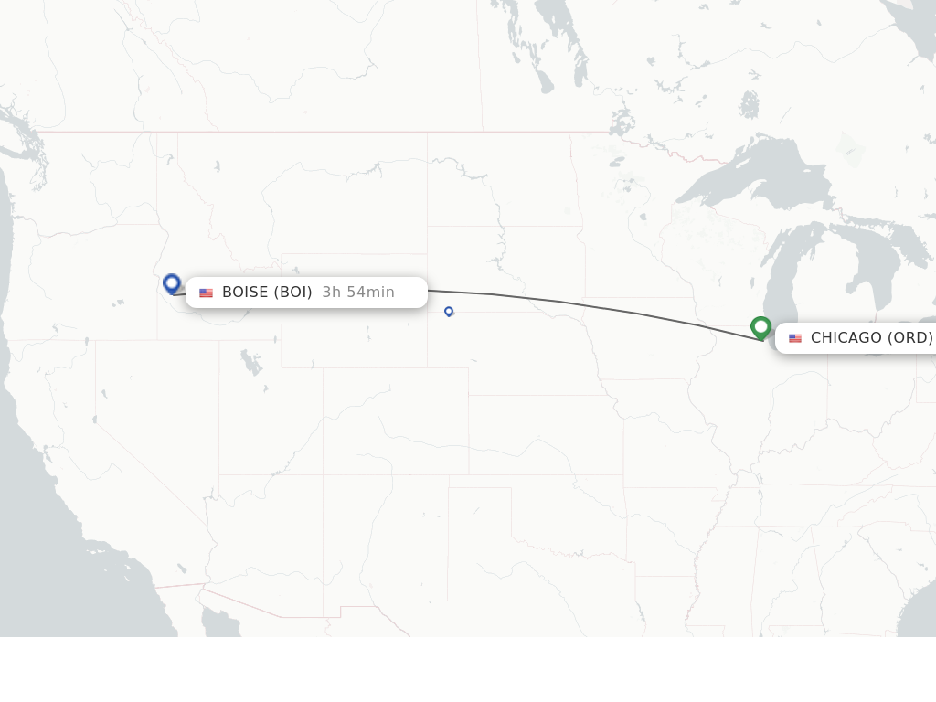 Flights from Chicago to Boise route map