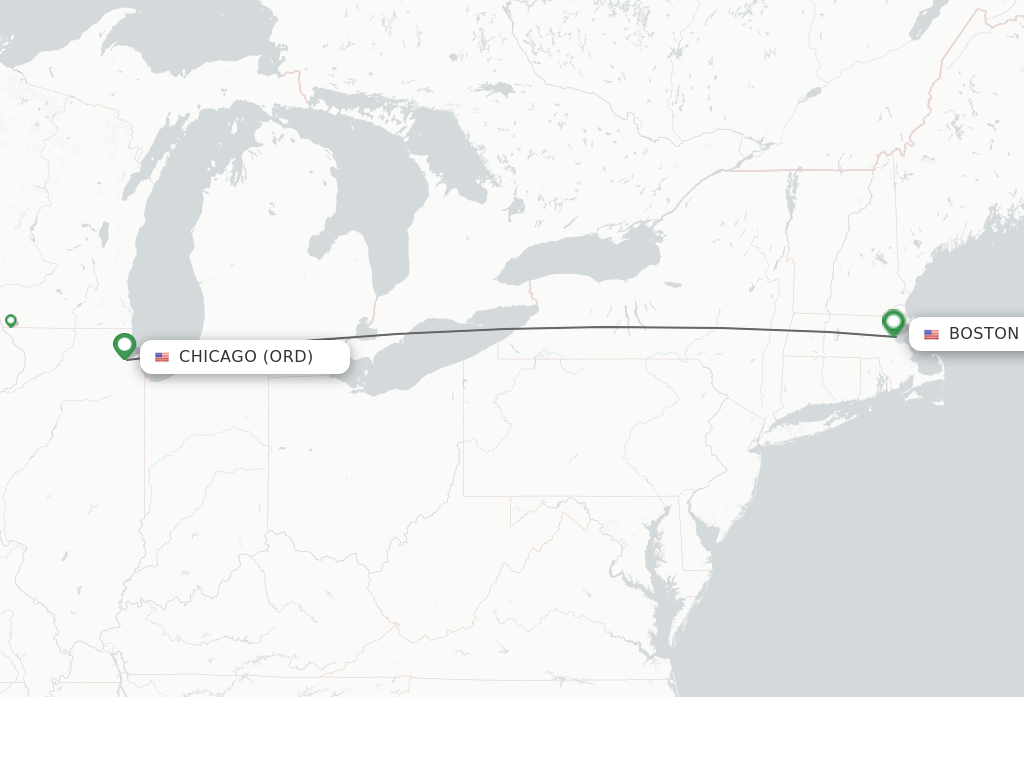 Flights from Chicago to Boston route map