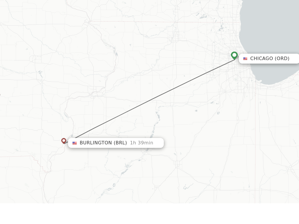 Flights from Chicago to Burlington route map