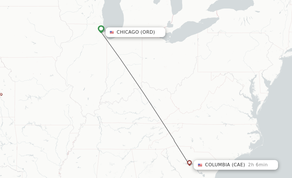 Flights from Chicago to Columbia route map