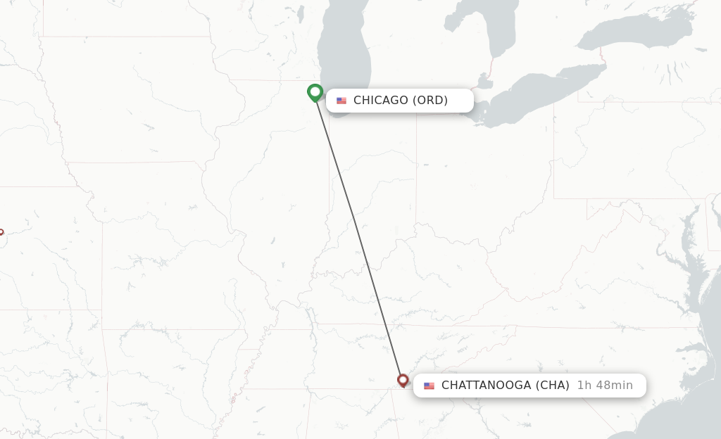 Flights from Chicago to Chattanooga route map
