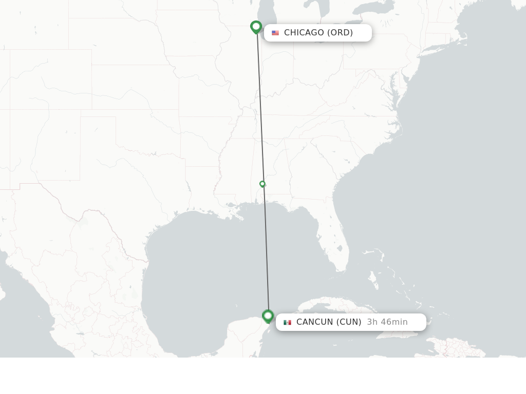 Flights from Chicago to Cancun route map