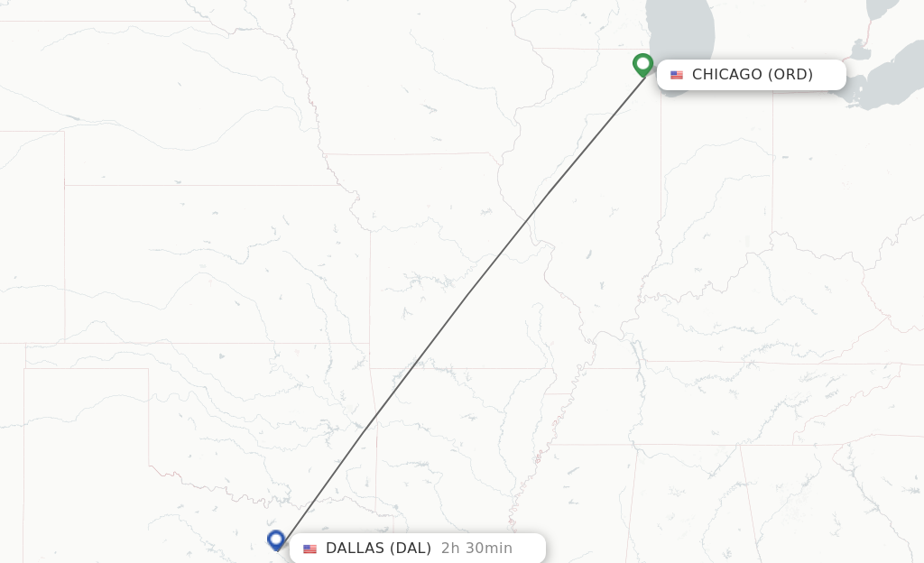 Flights from Chicago to Dallas route map