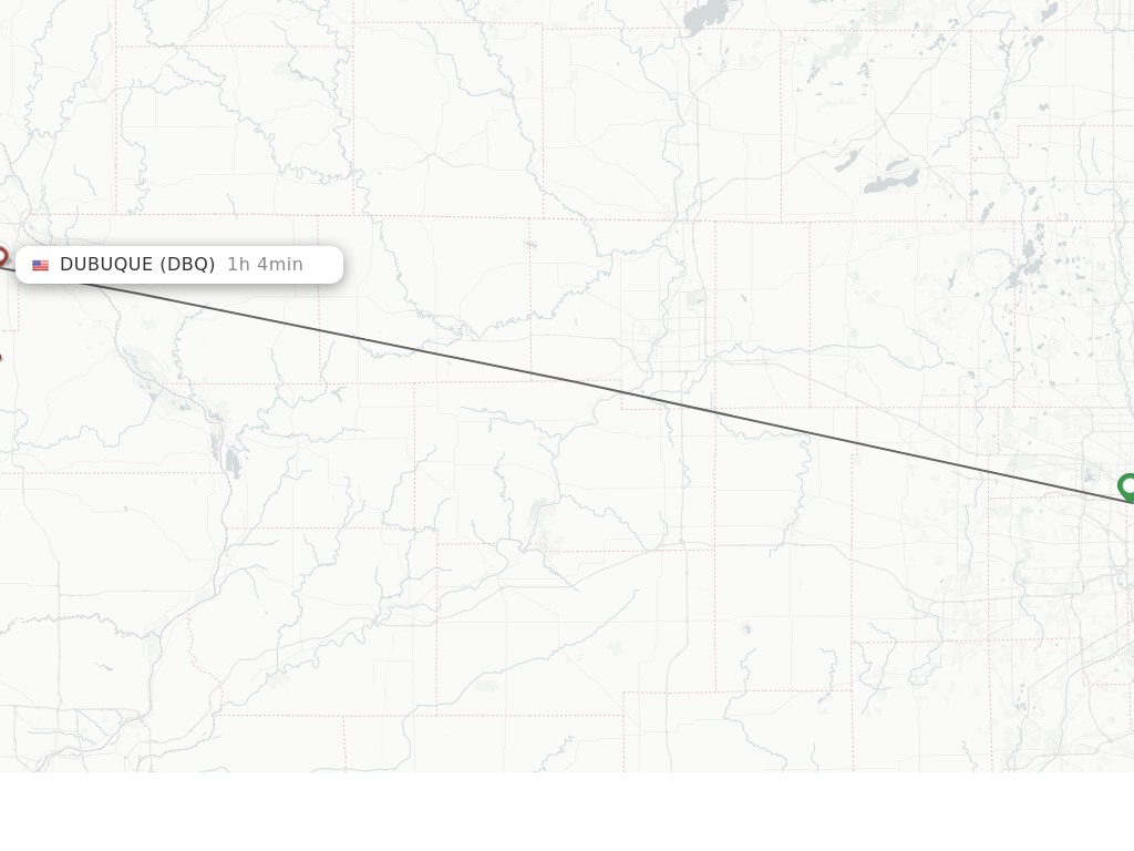 Flights from Chicago to Dubuque route map