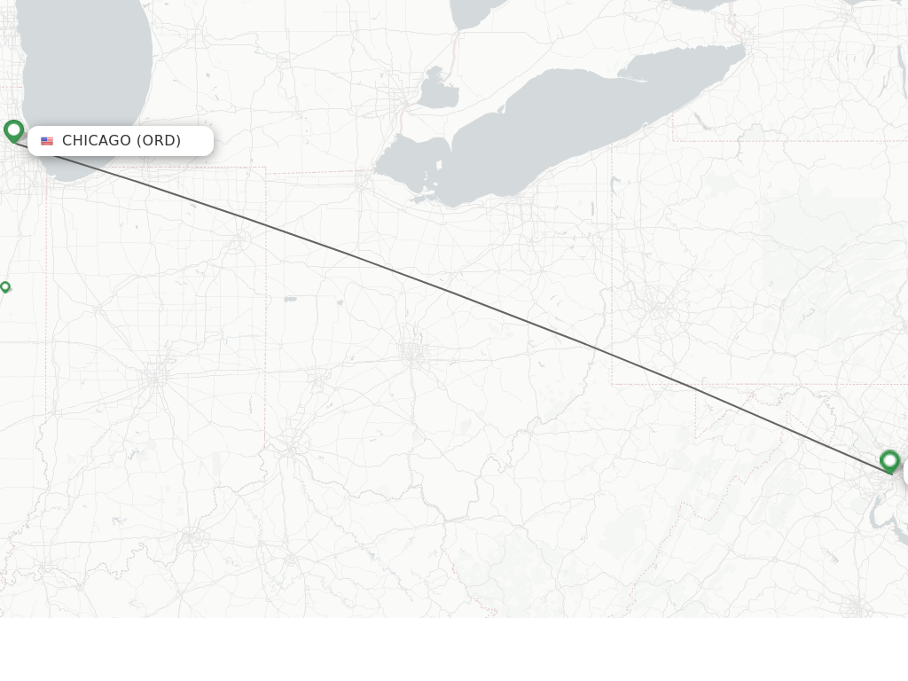 Flights from Chicago to Washington route map