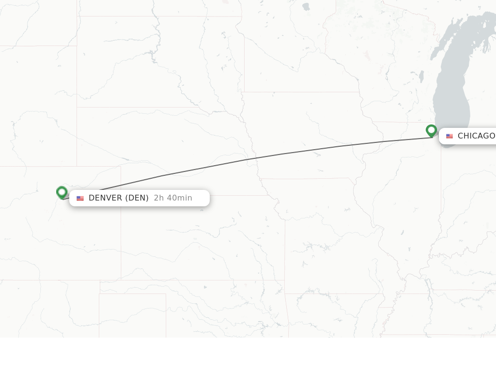 Flights from Chicago to Denver route map