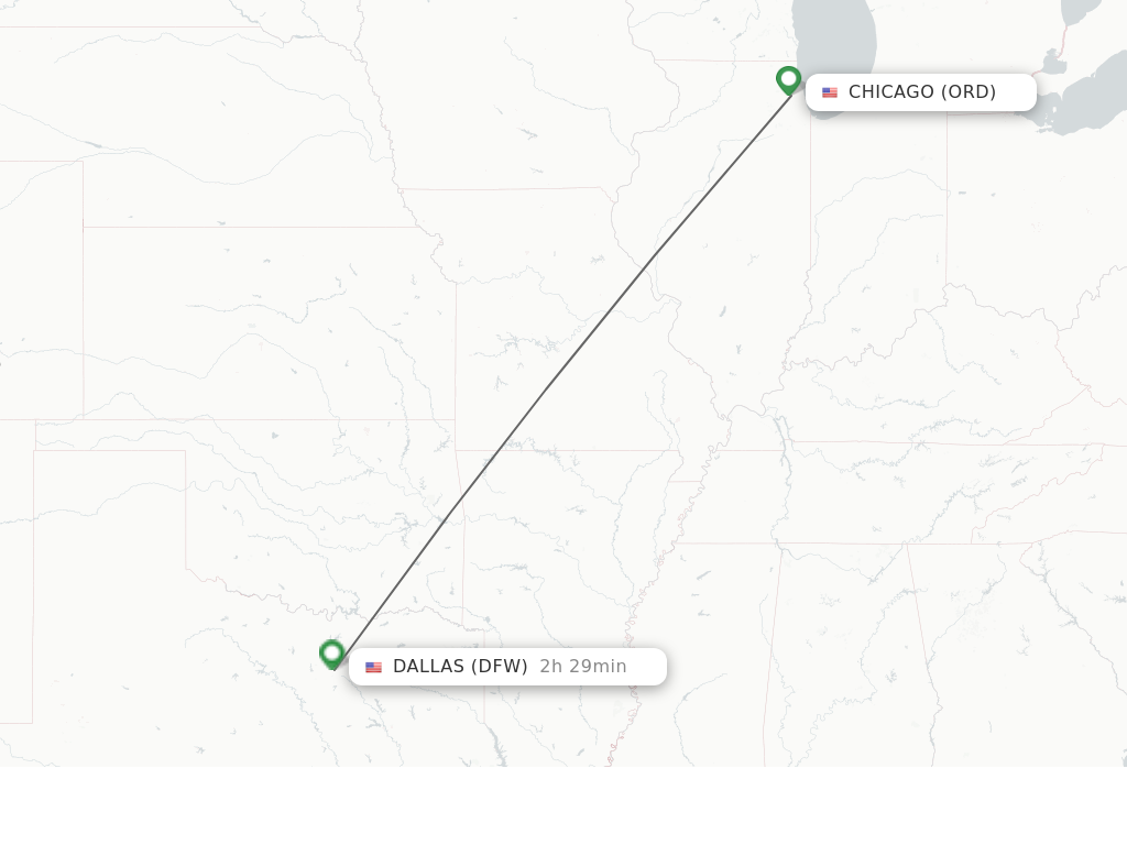 Flights from Chicago to Dallas route map