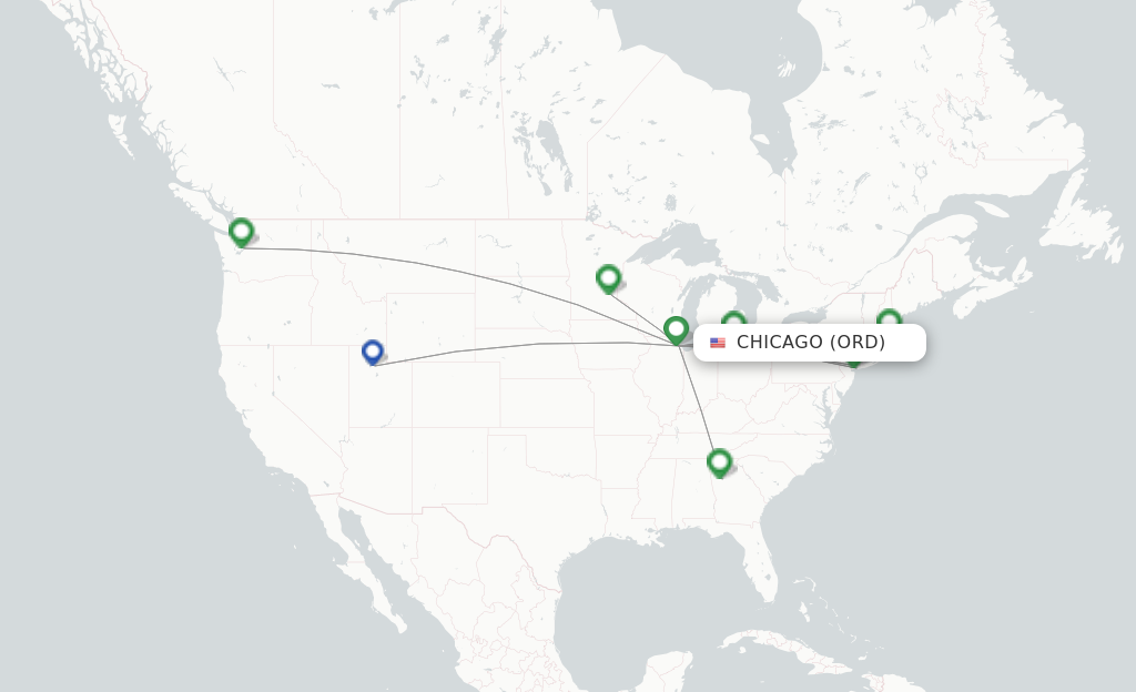 Route map with flights from Chicago with Delta Air Lines