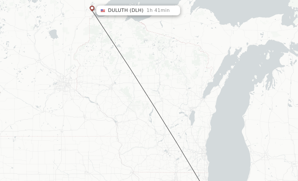 Flights from Chicago to Duluth route map