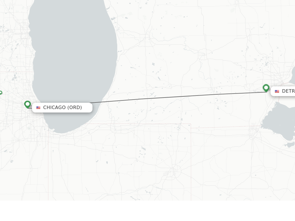 Flights from Chicago to Detroit route map