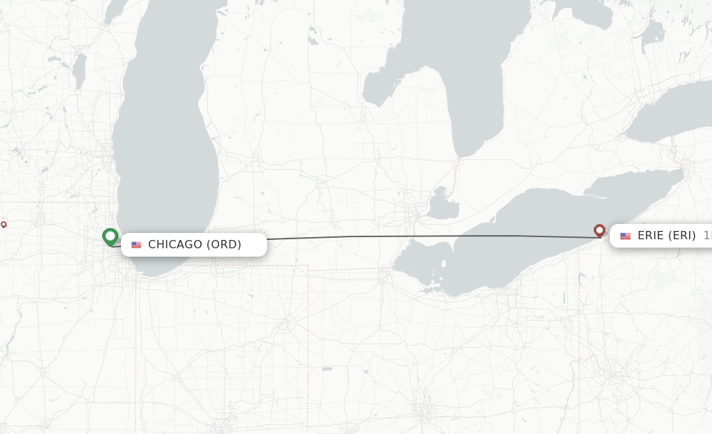 Flights from Chicago to Erie route map