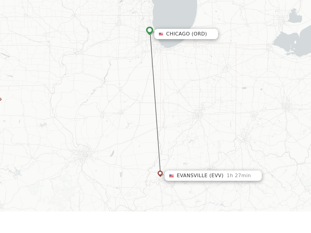 Flights from Chicago to Evansville route map