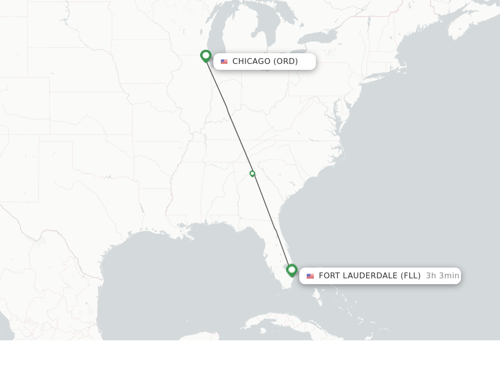 Flights from Chicago to Fort Lauderdale route map
