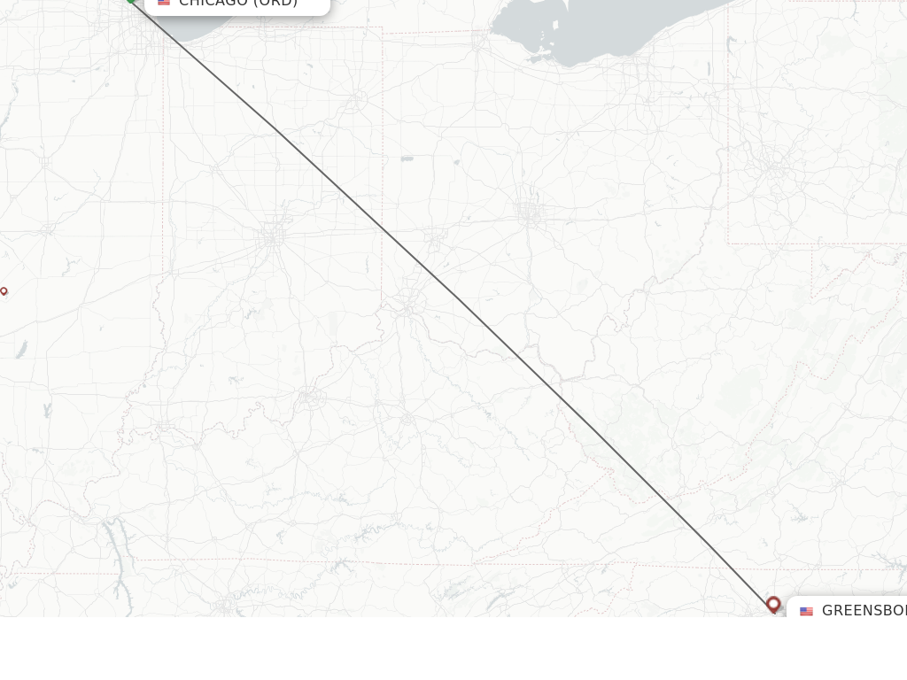 Flights from Chicago to Greensboro/High Point route map