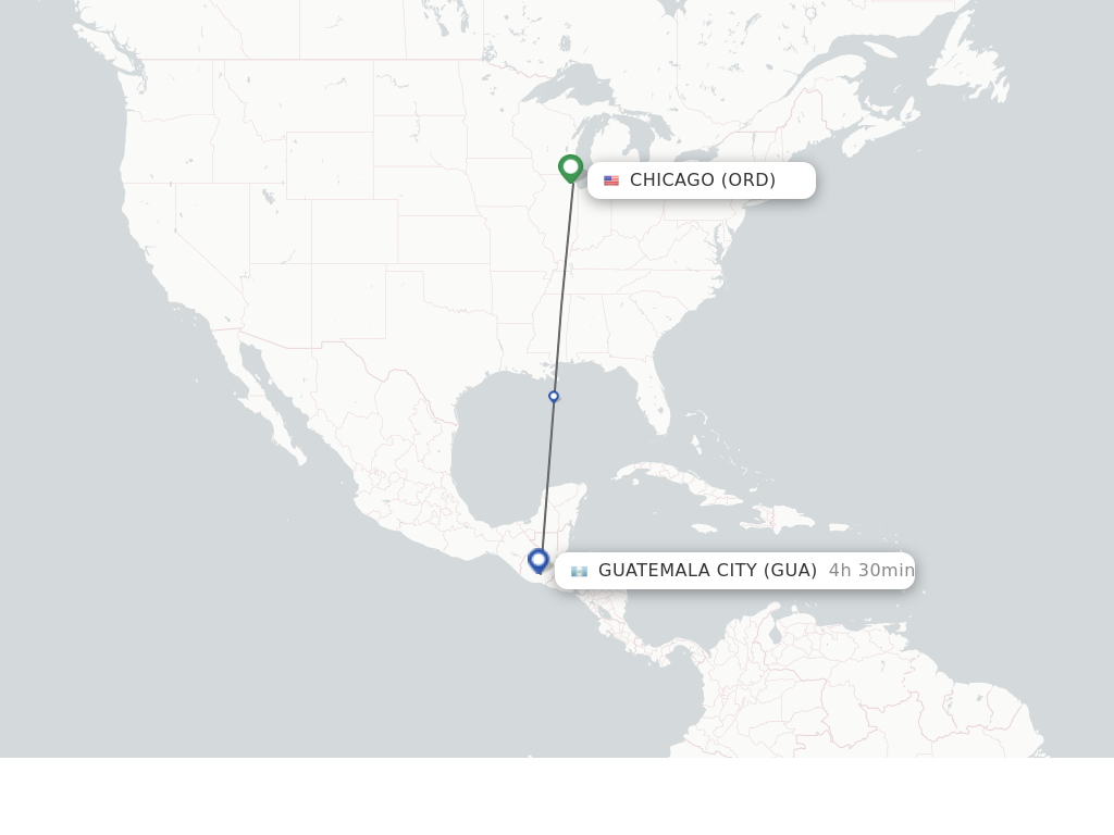 Flights from Chicago to Guatemala City route map