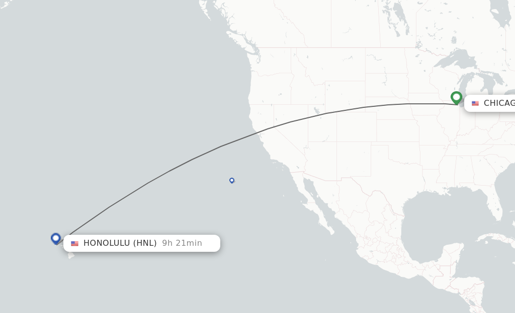 Flights from Chicago to Honolulu route map