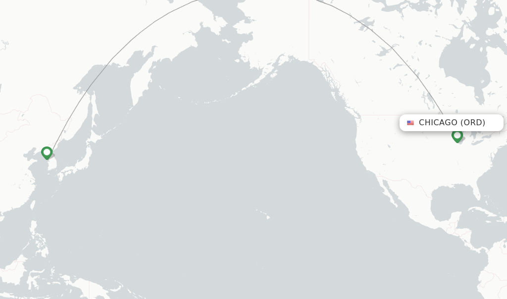 Route map with flights from Chicago with Korean Air