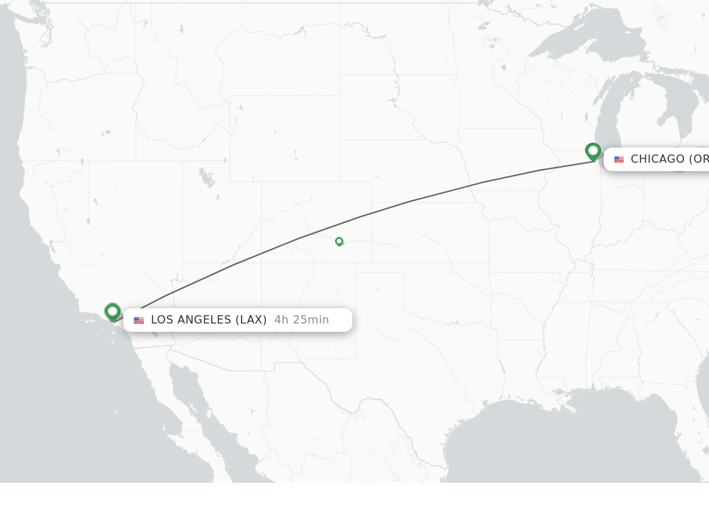 Flights from Chicago to Los Angeles route map