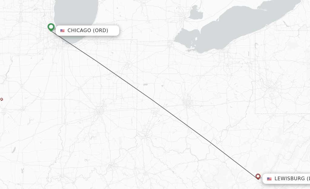 Flights from Chicago to Lewisburg route map