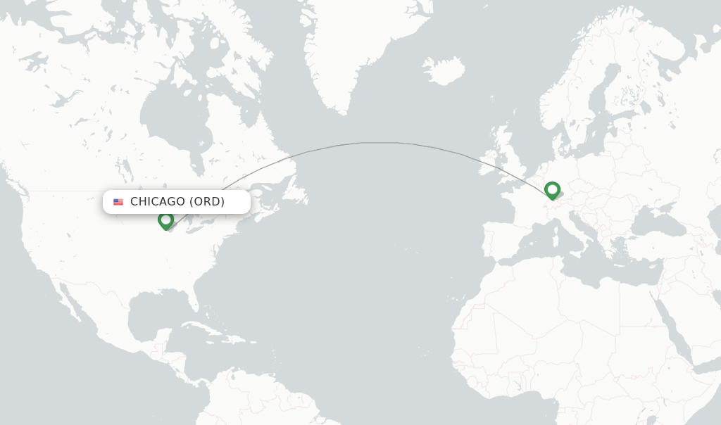 Route map with flights from Chicago with SWISS
