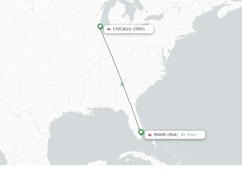 Flights from Chicago to Miami route map