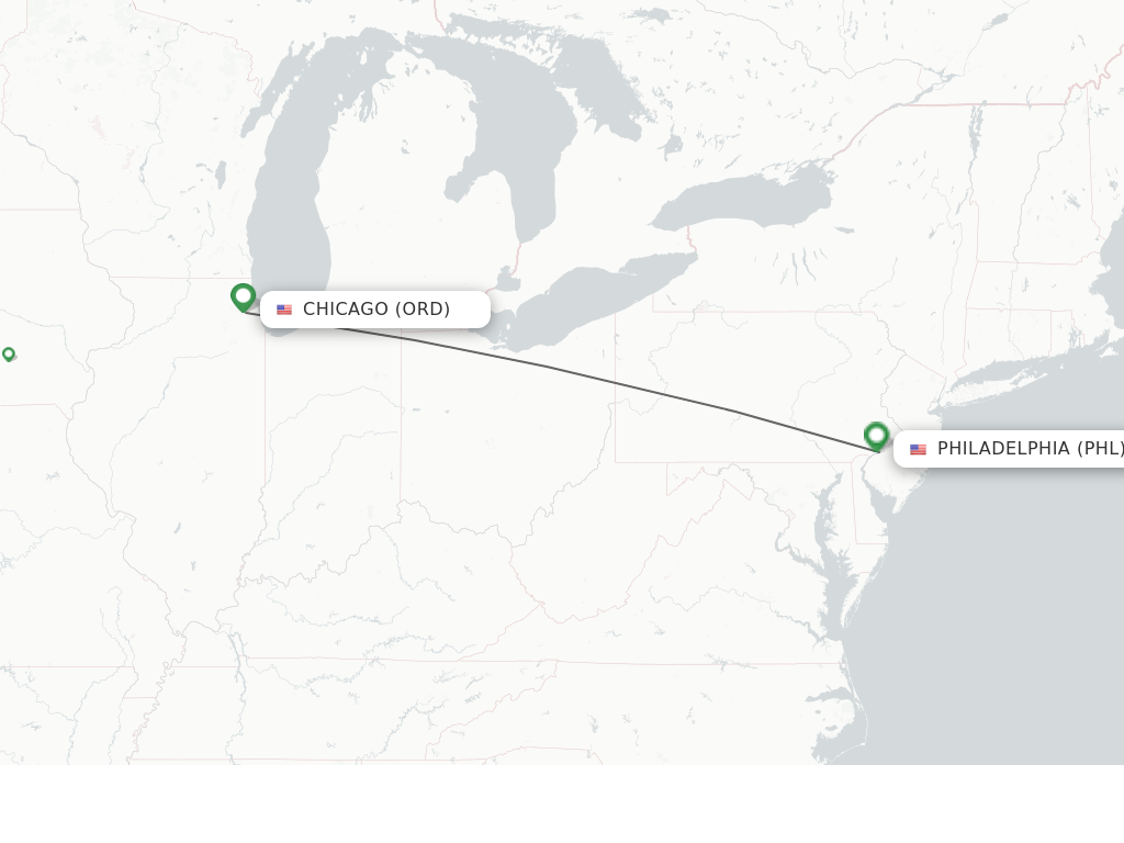 Flights from Chicago to Philadelphia route map