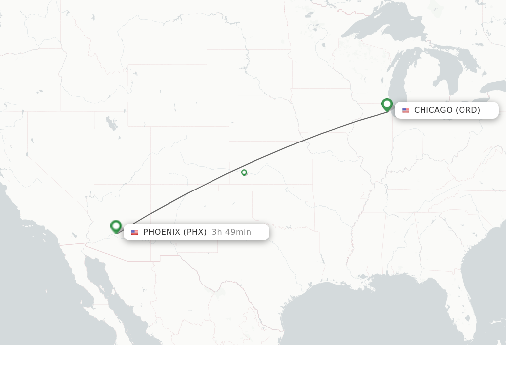 Flights from Chicago to Phoenix route map