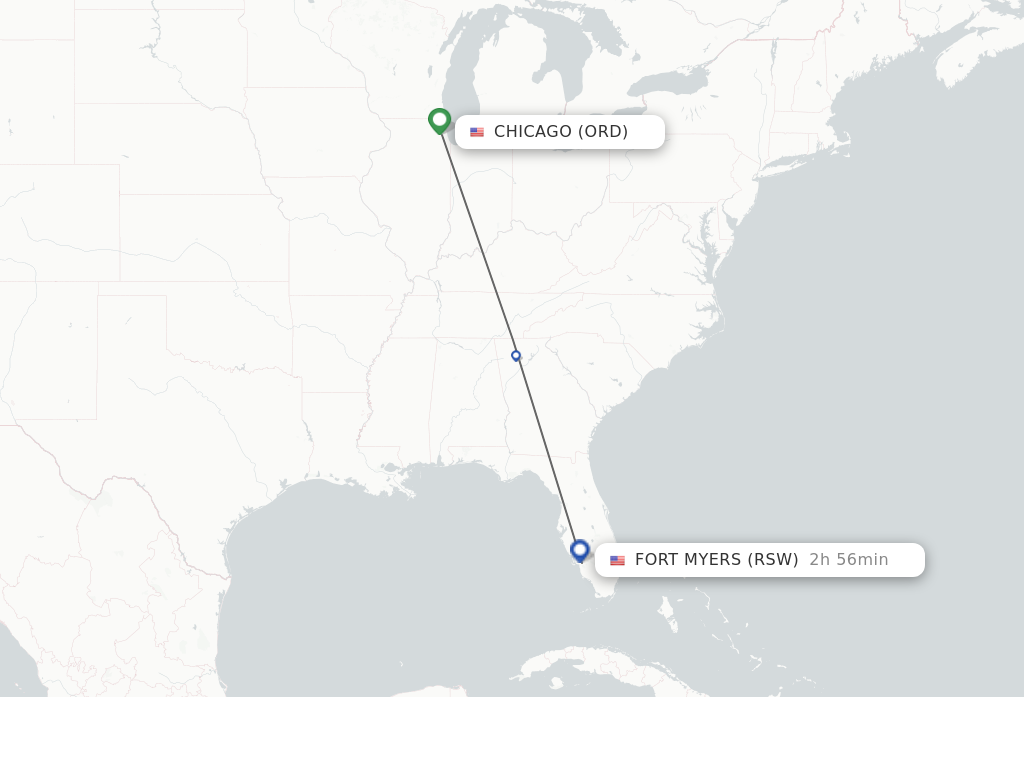 Flights from Chicago to Fort Myers route map