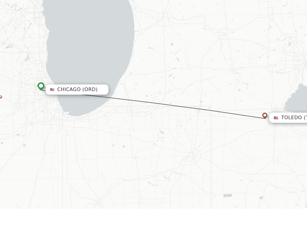 Flights from Chicago to Toledo route map