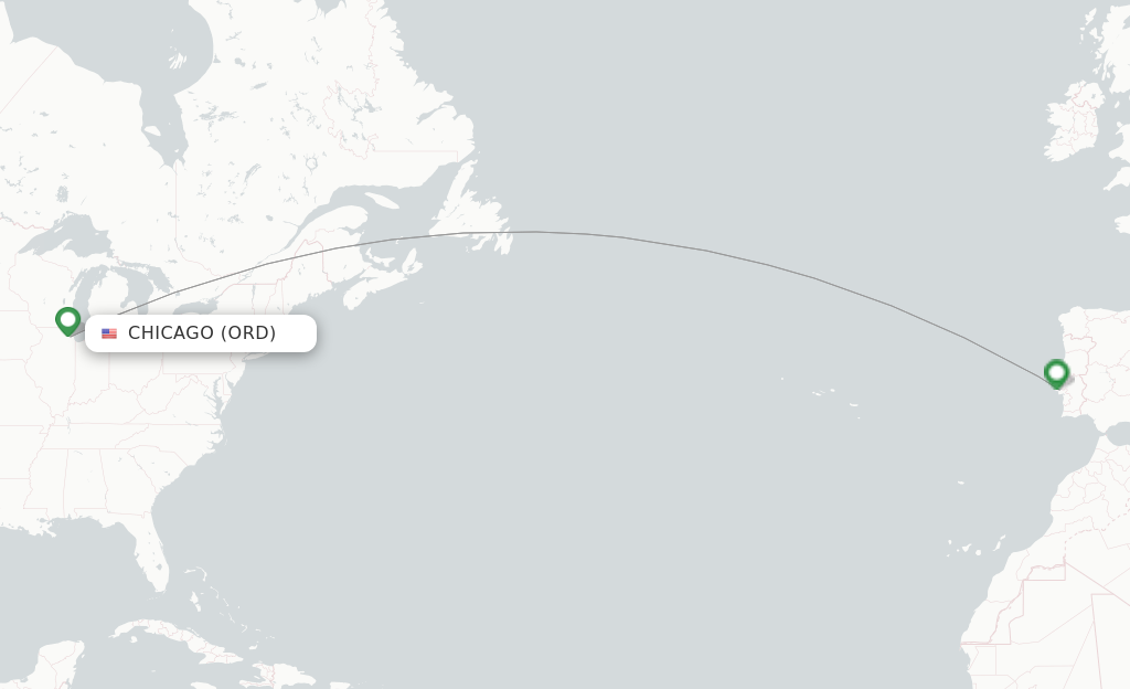 Route map with flights from Chicago with TAP