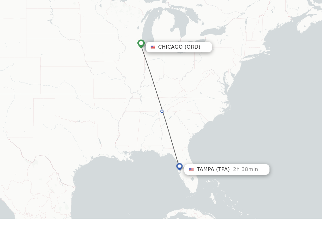 Flights from Chicago to Tampa route map