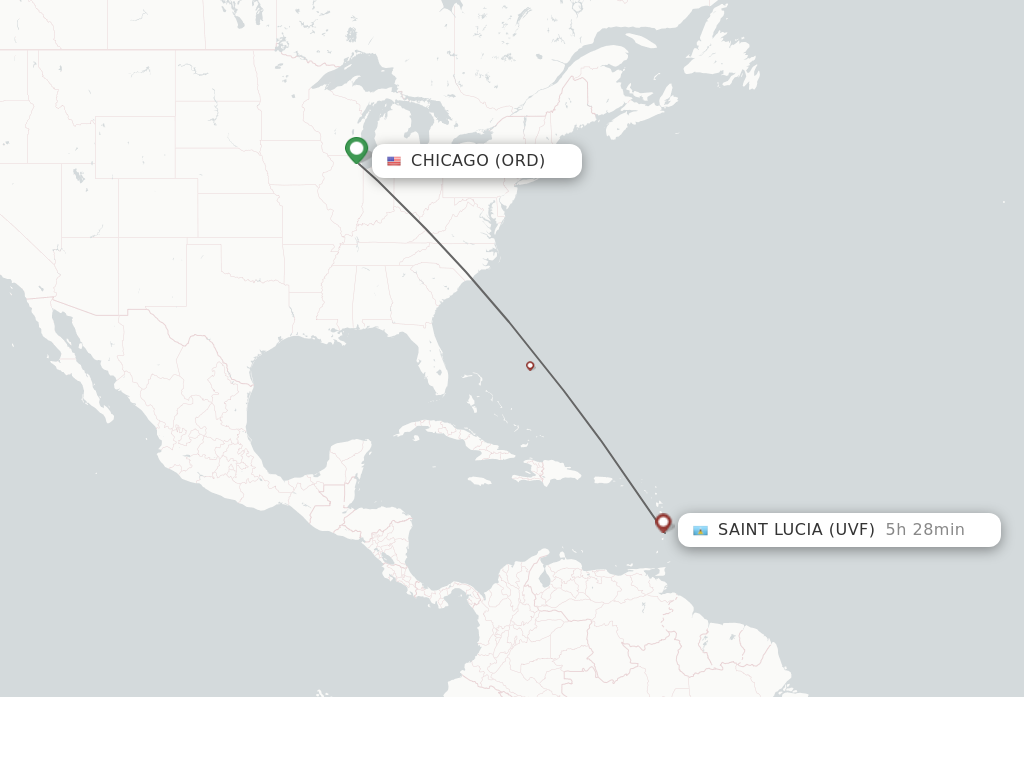 Flights from Chicago to Saint Lucia route map