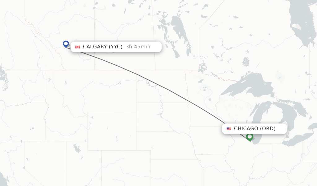 Flights from Chicago to Calgary route map