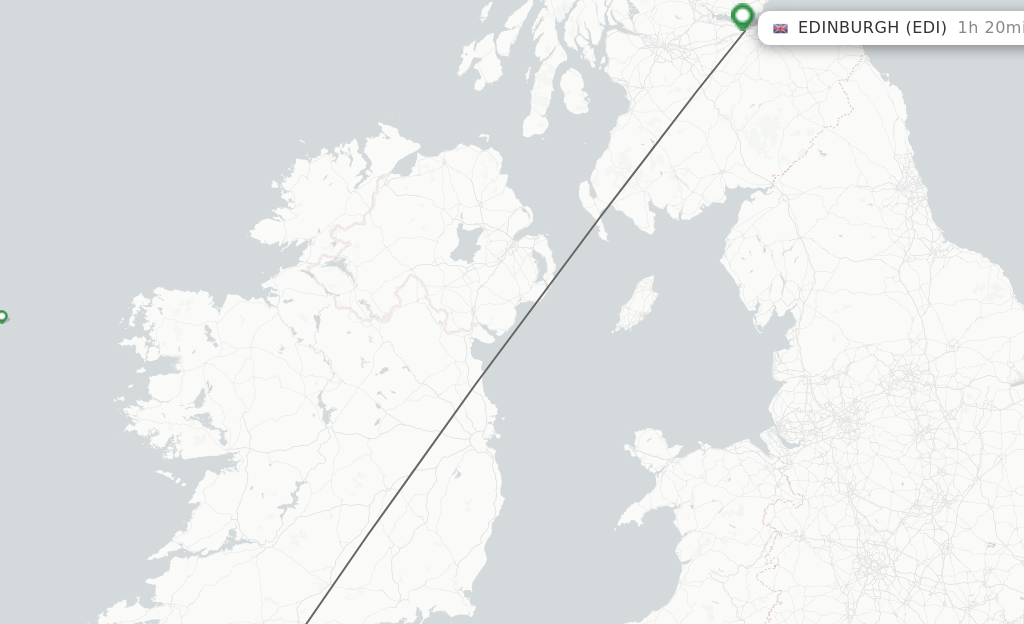 Flights from Cork to Edinburgh route map