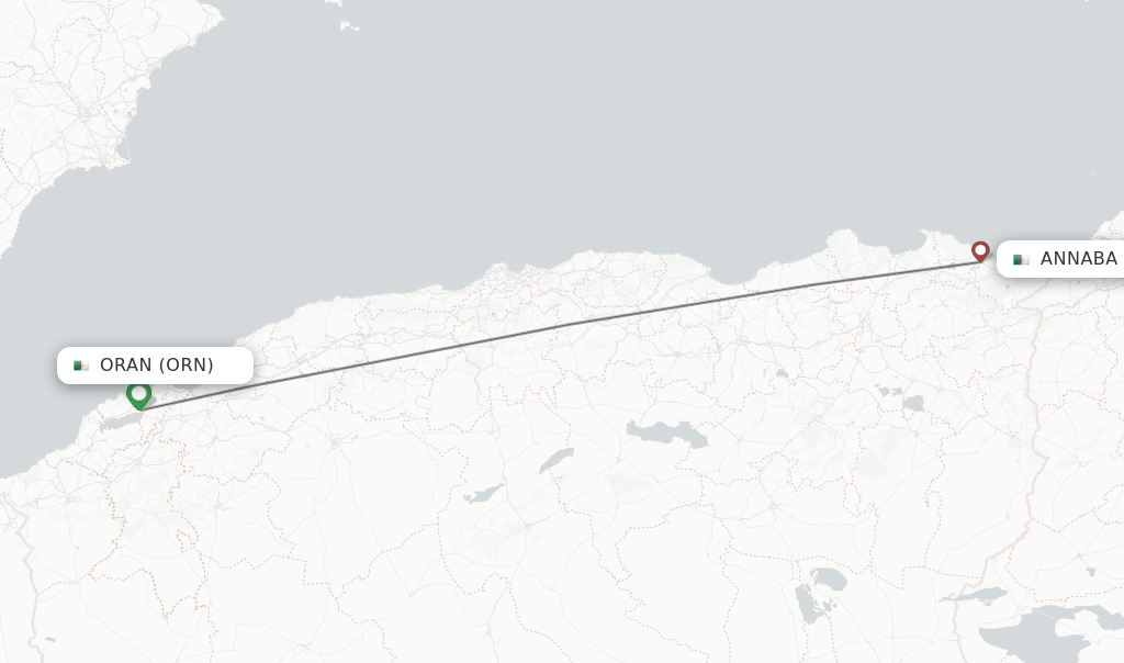 Flights from Oran to Annaba route map