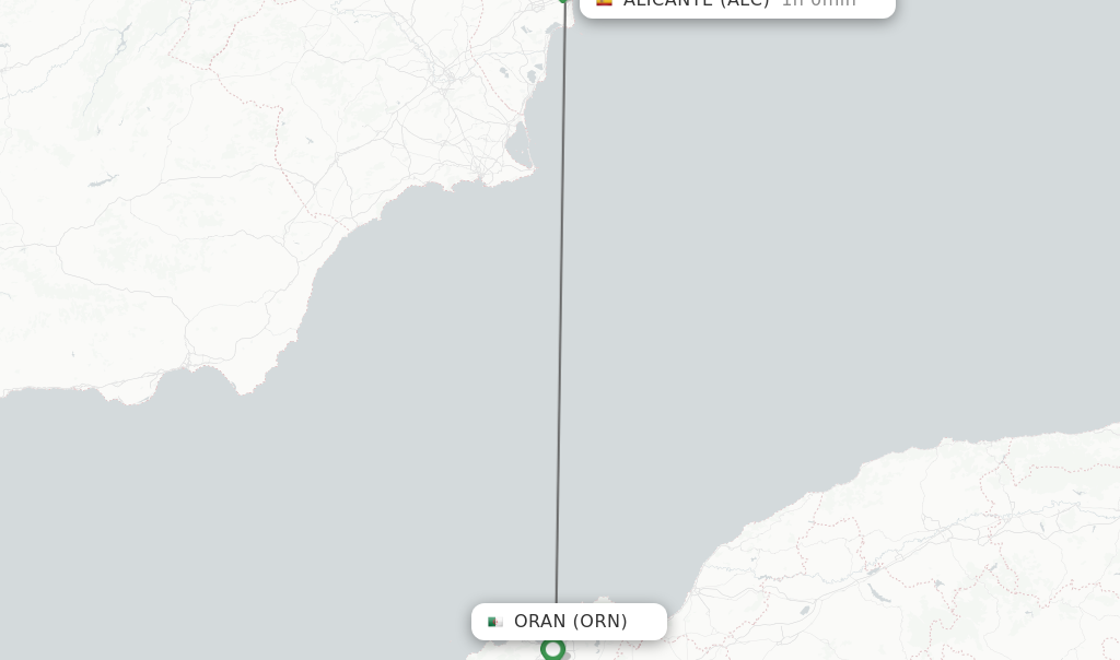 Flights from Oran to Alicante route map