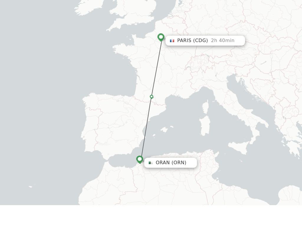 Flights from Oran to Paris route map
