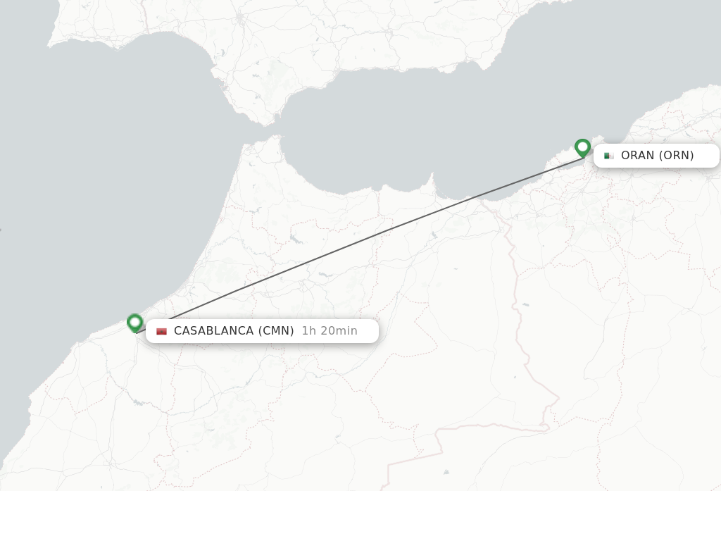 Flights from Oran to Casablanca route map