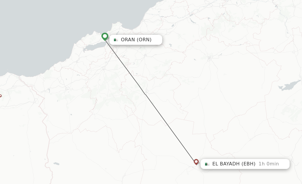 Flights from Oran to El Bayadh route map
